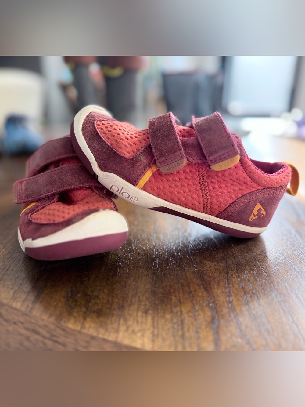 Plae Kids Burgundy and Red Velcro Sneakers